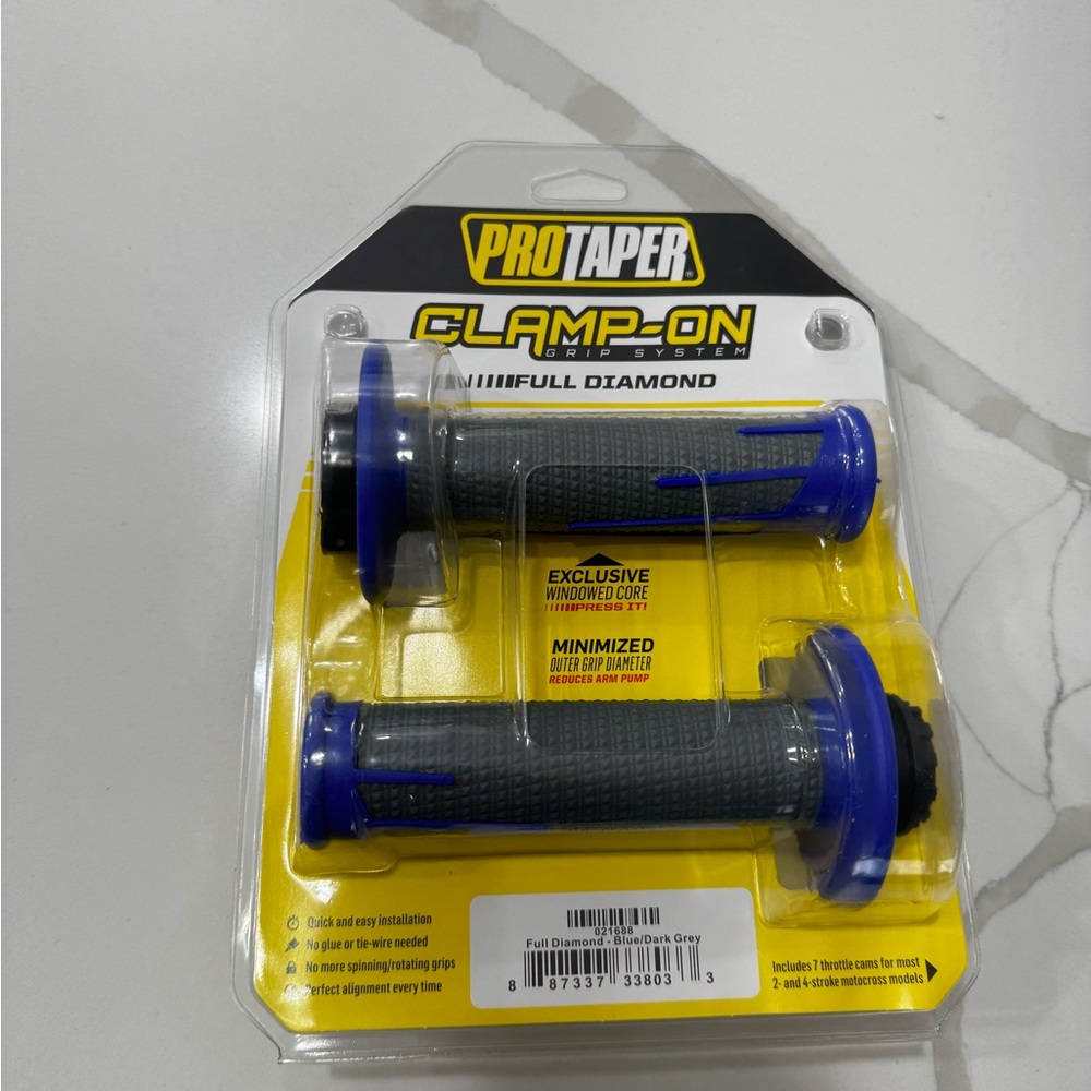 ProTaper Clamp-On Full Diamond Grips Neon Blue/Dark Grey Brand NWT